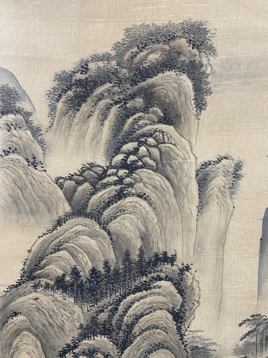 王時敏作 山水図」明代画家 肉筆絹本 真作 掛け軸 書画立軸 巻き物