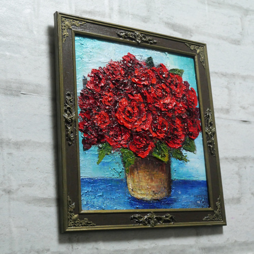 油絵 油彩 油彩画 絵 絵画【赤い薔薇】 絵画 HR 通販 19341836
