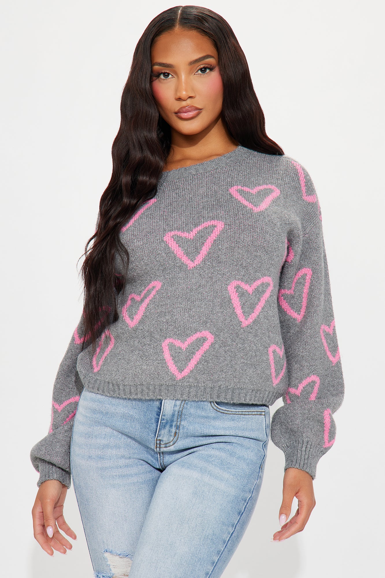 The Way I Love Heart Sweater - Grey/combo | Fashion Nova