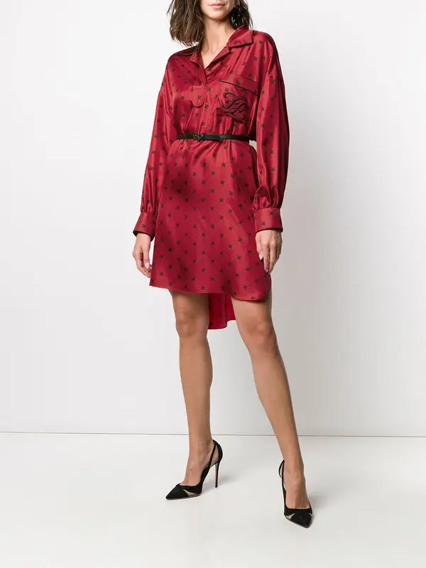 Fendi Karligraphy Motif Print Shirt Dress - Red | Editorialist