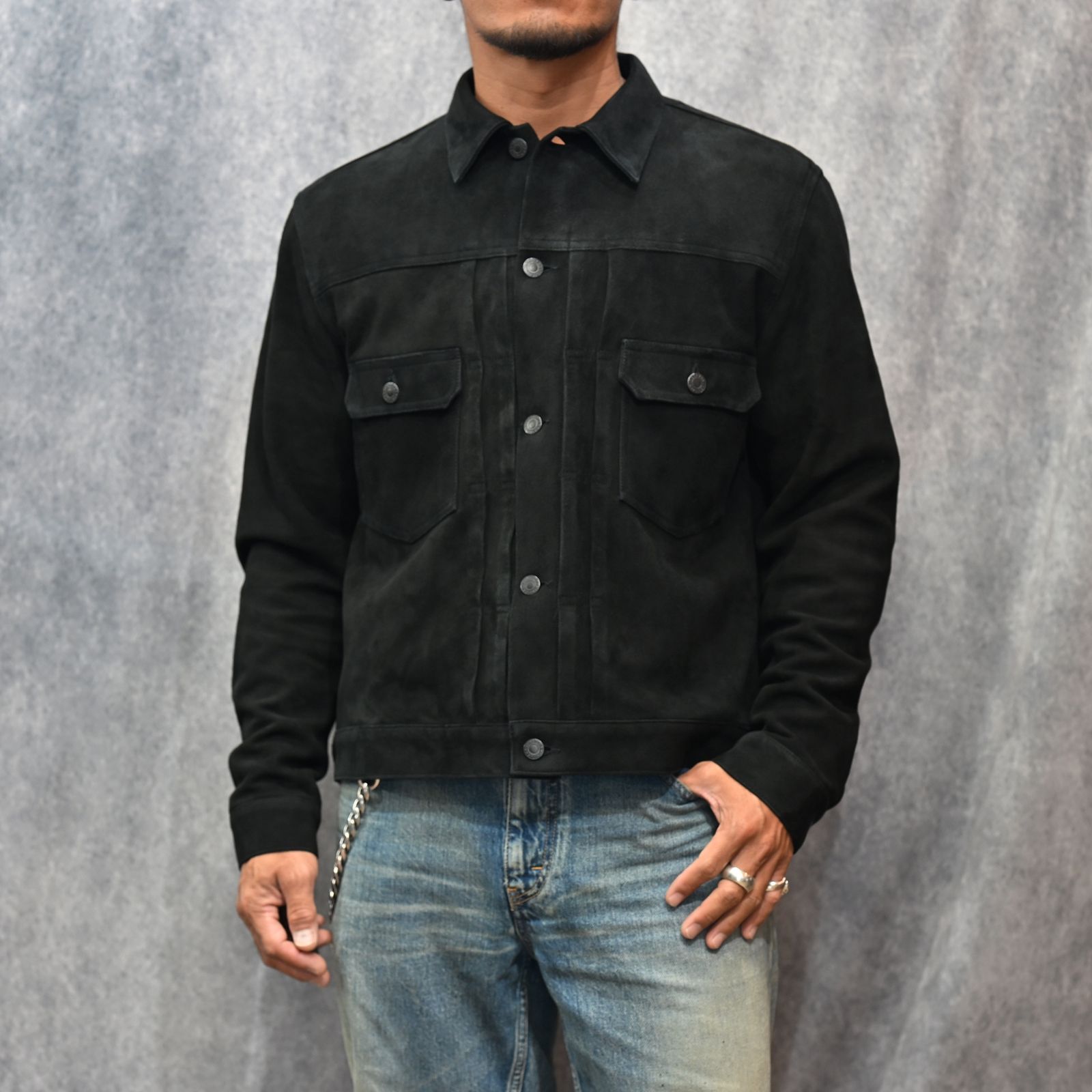 MINEDENIM - Sheep Suede Trucker JKT （BLK） / シープスエード