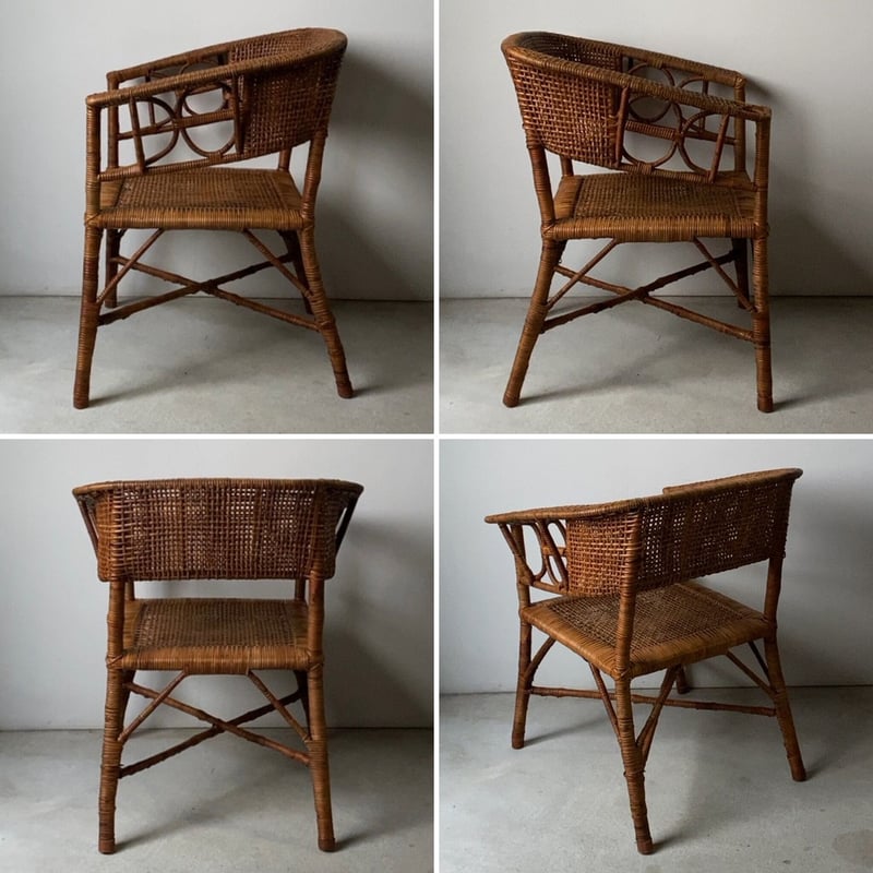 ジャパンヴィンテージ 籐編みのアームチェア 1960年代 シンプル