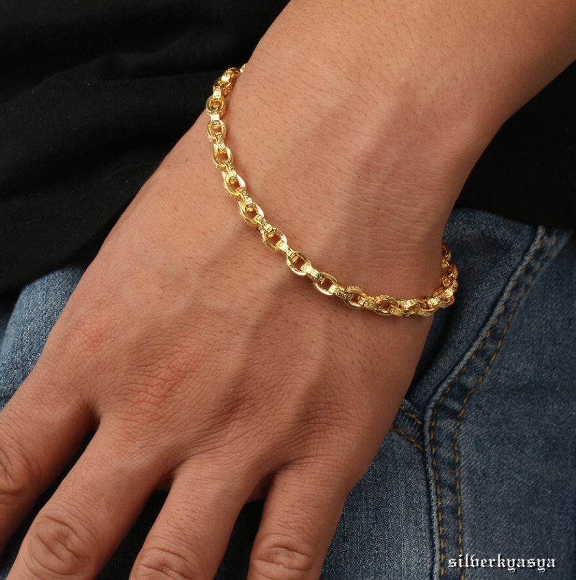 22k 仕上げ ゴールド ペーパーチェーン 梵字 六字真言 ブレスレット 金