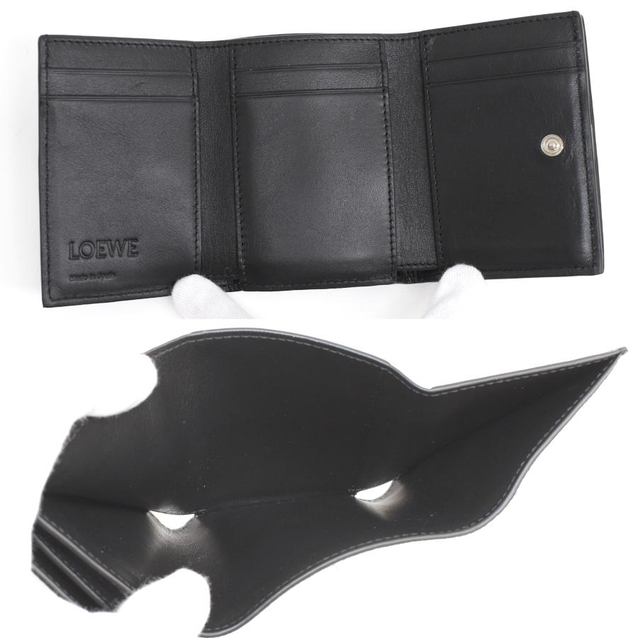 LOEWE（ロエベ） 三つ折り コンパクト財布 アナグラム レザー ブラック
