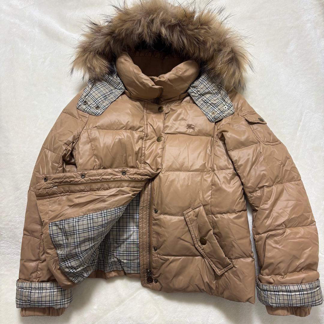 BURBERRYBLUELABEL ファーダウンコート チェック38 バーバリーブルーレーベル M 美品 BURBERRY BLUE LABEL ダウン