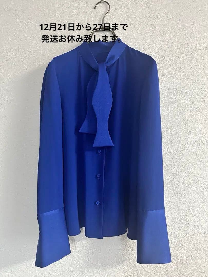 LANVIN COLLECTION リボン付き青シャツ 38サイズ