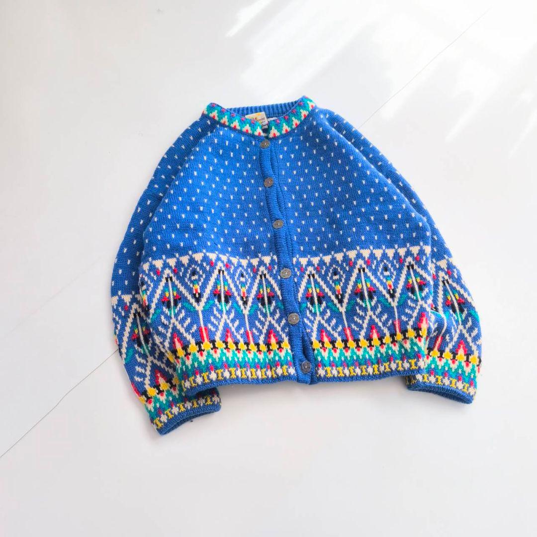 ダーレオブノルウェー ノルディックカーディガン チロリアンニット　花柄　　A1 古着 ノルウェー製 DALE OF NORWAY 総柄 ノルディック チロリアン