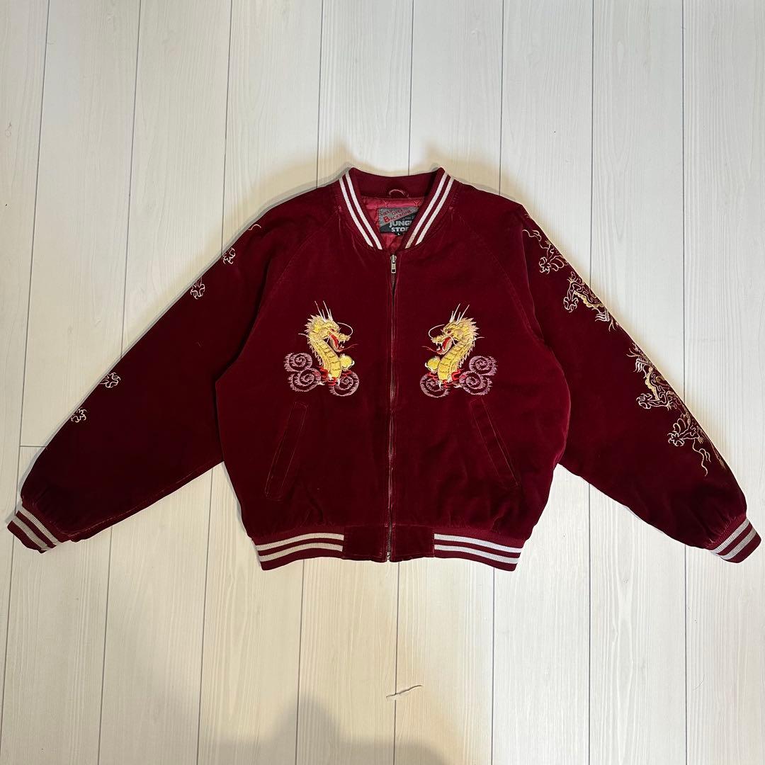 Jungle Storm 赤ベロア　刺繍スカジャン ジャングルストーム