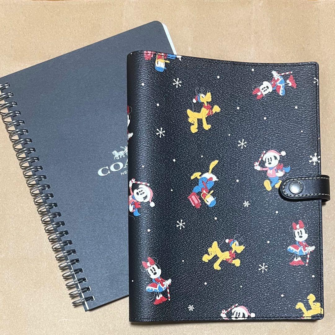 【新品未使用】coach×ディズニー　コラボミッキー　ノートカバー(ノート付き) COACH（コーチ） 手帳 ☆COACH☆ ノートブック ホリデイ プリント