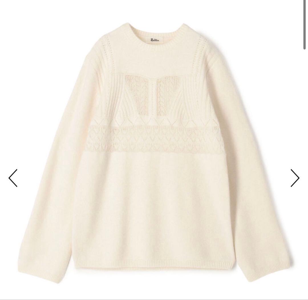 Edition パッチワークレース クルーネックニット　ホワイト