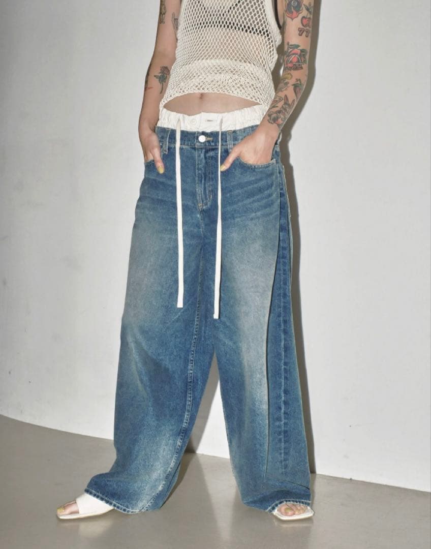 【期間限定お値下げ】トゥデイフル レイヤード ワイドデニム パンツ サイズ26