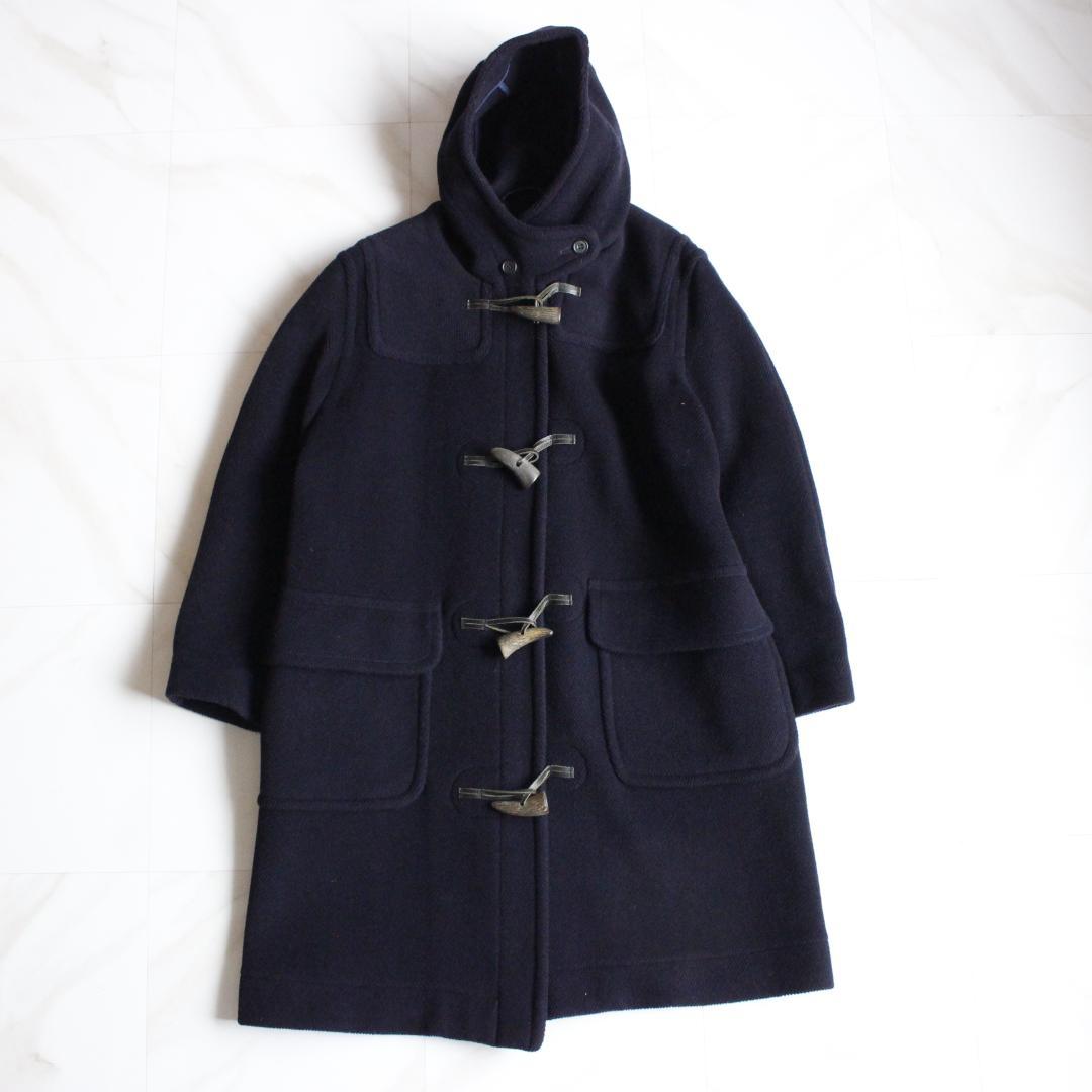 OLD ENGLAND ヘリンボーンダッフルコート ウール ネイビー L