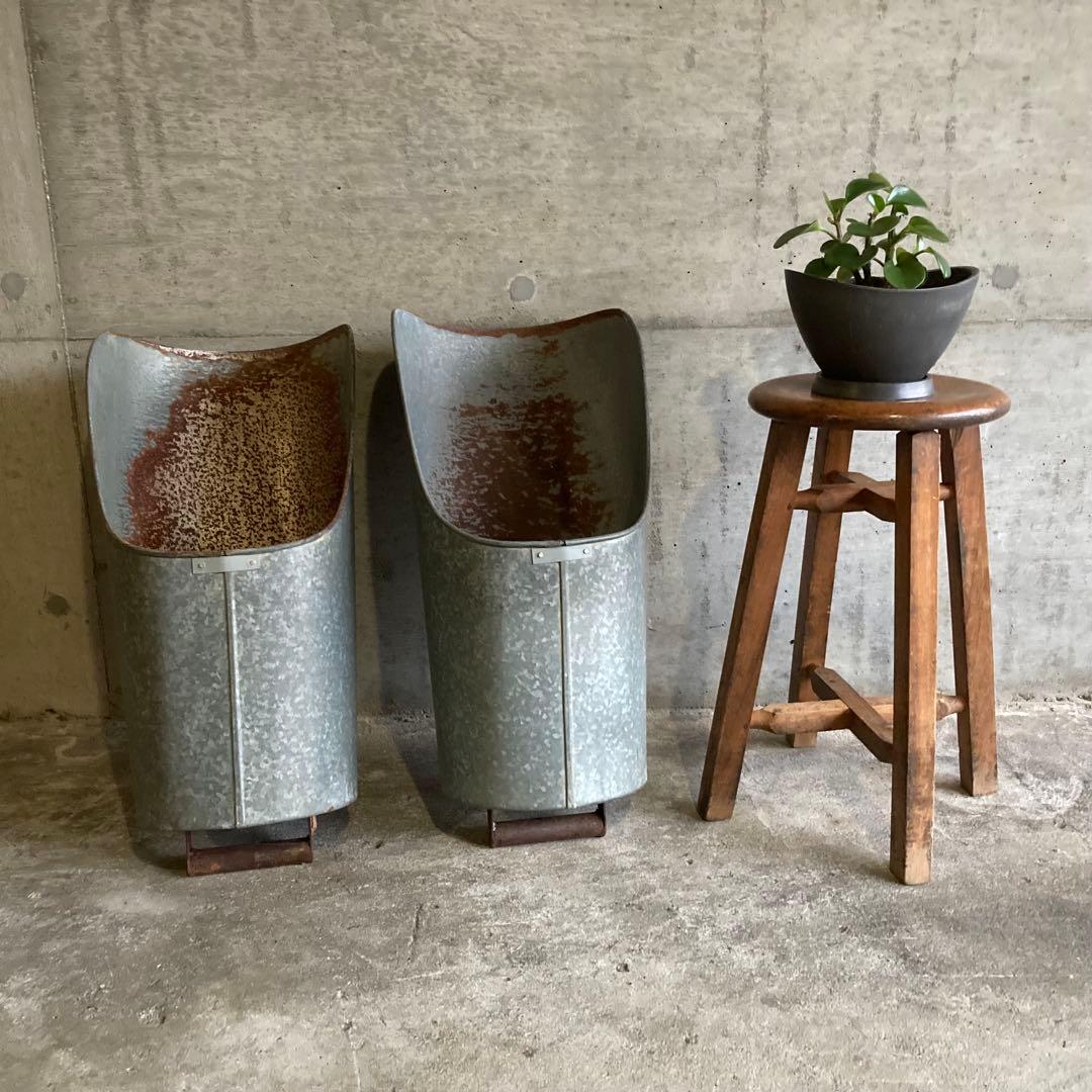 バケツ スコップ 穀物 藁 ブリキ 金属 2点 農具 古道具 シャビー レトロ